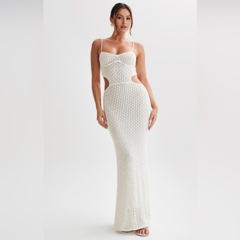 Meshki Ivory Nerida Knit Cut Out Maxi Dress; Size: XS